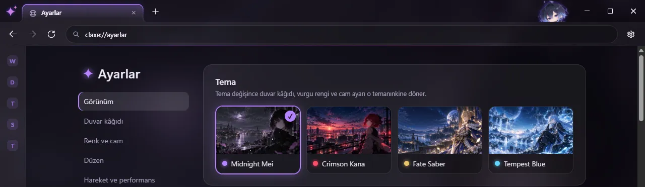 Temalar: Midnight Mei, Tempest Blue, Fate Saber, Crimson Kana